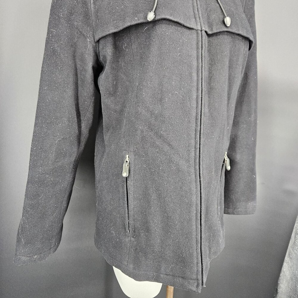 FS Limited Jacket Womens Large Black Wool Hooded Full Zip Lined Pockets Winter - Picture 4 of 16
